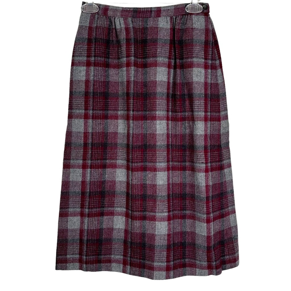 Pendleton Burgundy and Gray Plaid Pencil Skirt